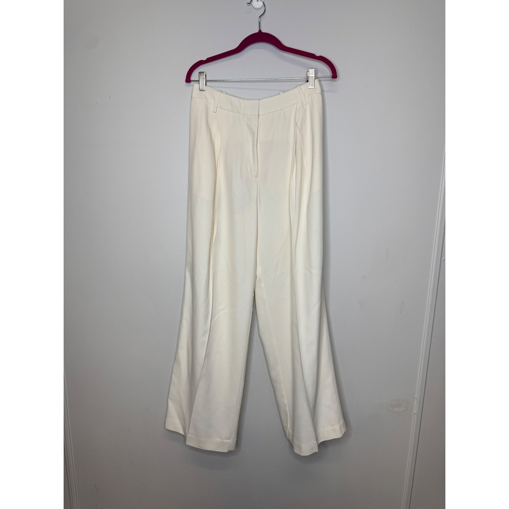 CO Collection Ivory Wide Leg Pleated Trousers Italian Viscose Wool Blend Size 8 - Picture 7 of 15